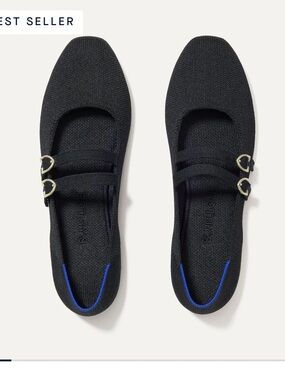 Rothy's Double Buckle Mary Jane Flats in Black with Gold Buckles